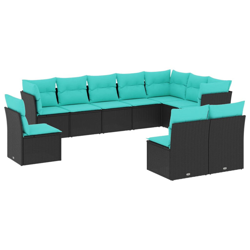  Ensemble de canapé de patio 10 pièces avec coussins en rotin de polyester noir