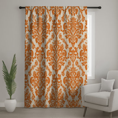 Rideaux orange à motif damassé, voilages et voilages damassés - 1 panneau