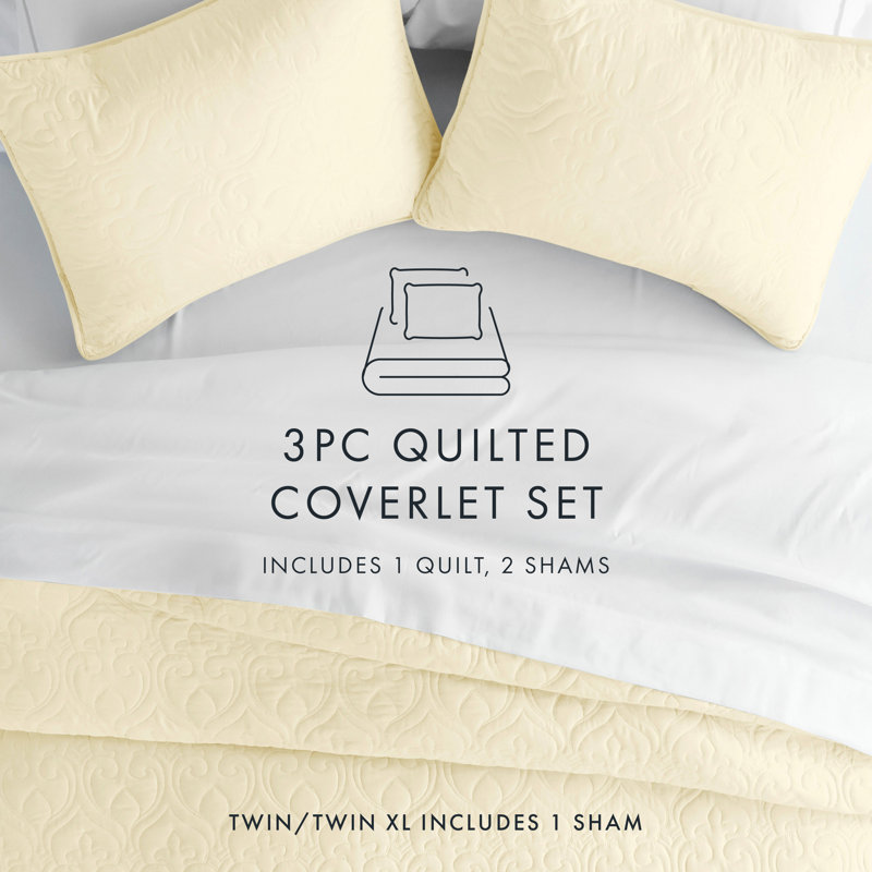 Yellow Twin Microfiber Quilted Coverlet Set