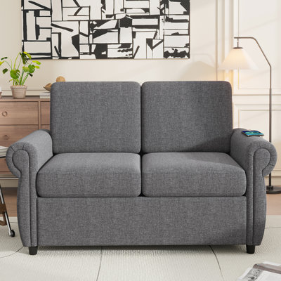 57.9" Orisfur Pull Out Sofa Bed  Loveseat Sleeper With Twin Size Memory Mattress With Two USB Ports For Living Room Spaces  (Old SKU:WF305474AAD), Brown