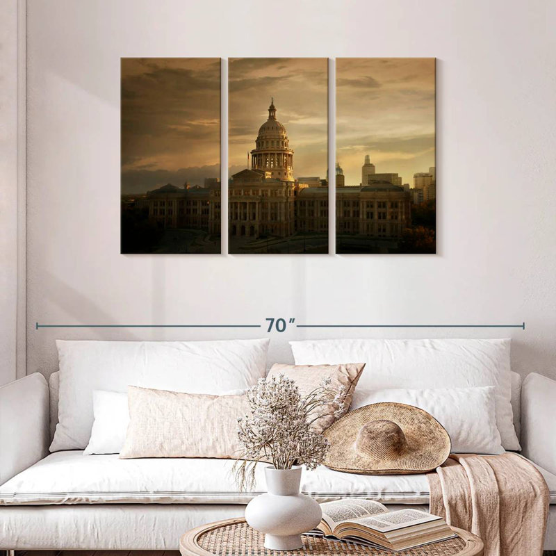 Coucher de soleil au Texas State Capitol, H 28 po x l 45 po