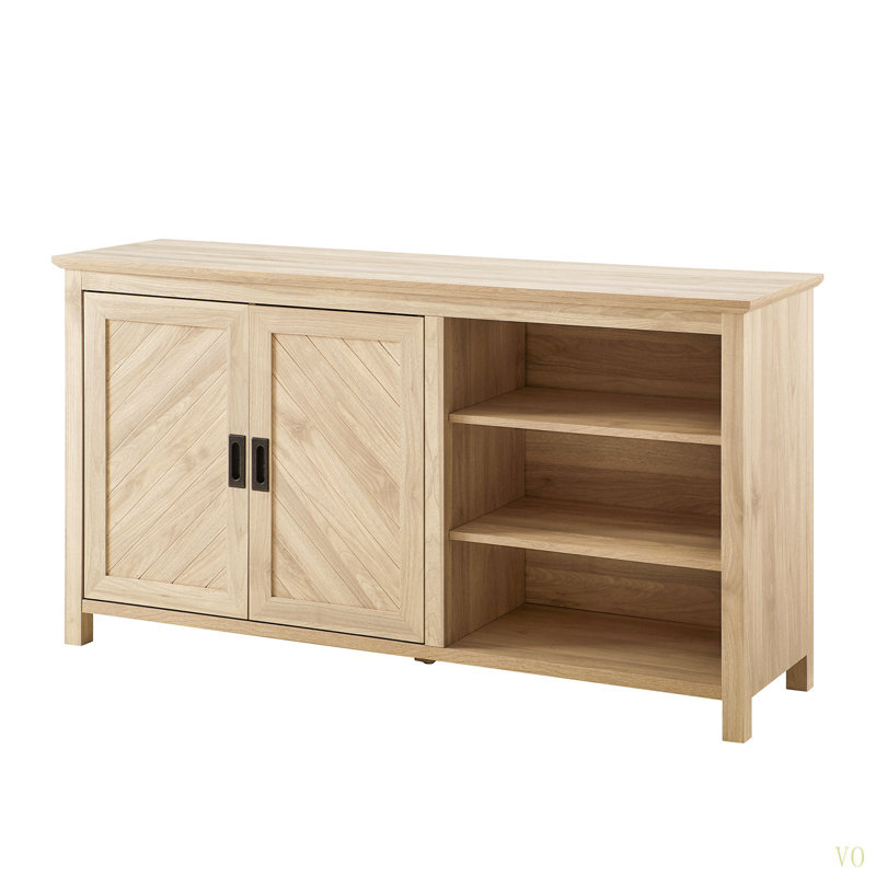 Modern Angled Groove 2-Door Sideboard - Birch Ideal For Organizing Dining Rooms, Living Spaces, Or Home Offices