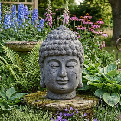 BUDDHA Head 42cm Grey Charcoal Effect