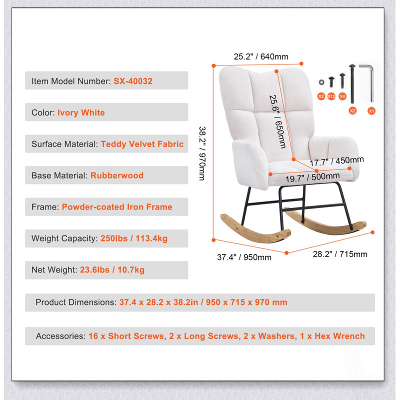 Chaise berçante confortable avec siège moelleux, dossier haut et structure durable pour la détente