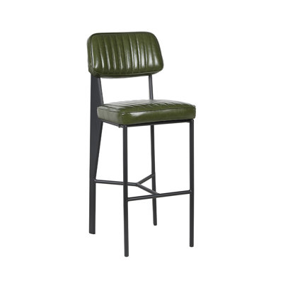 Tabouret de bar intérieur en métal noir et coussin en vinyle au fini vert