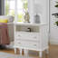 Table de chevet blanche avec rangement et rangement: 2 tiroirs, espace ouvert, pieds en bois massif, prises de table de chambre à coucher-153471014