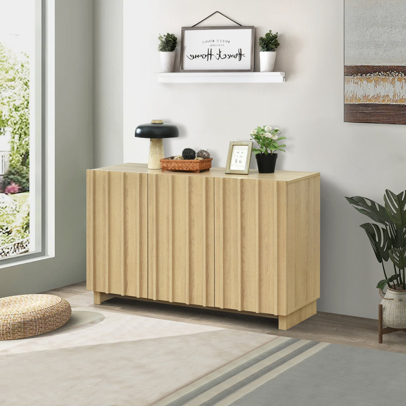 Araminta 47" W Sideboard Cabinet with Vertical Fluted Doors, Oak