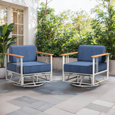 Coan Archlebov 2-Pieces Outdoor Powder Coated Steel Swivel Rocker Chairs – Deep Seating With 6" Thick Cushions For Patio by Latitude Run