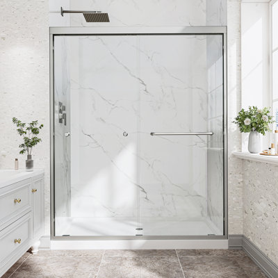 55"-60" W X 72" H Brushed Nickel Reversible Installation Double Bypass Sliding Shower Door,Aluminium Alloy Frame,1/4"(6MM) Tempered Glass With Nano Explosion-Proof Membrance,Easy Installation