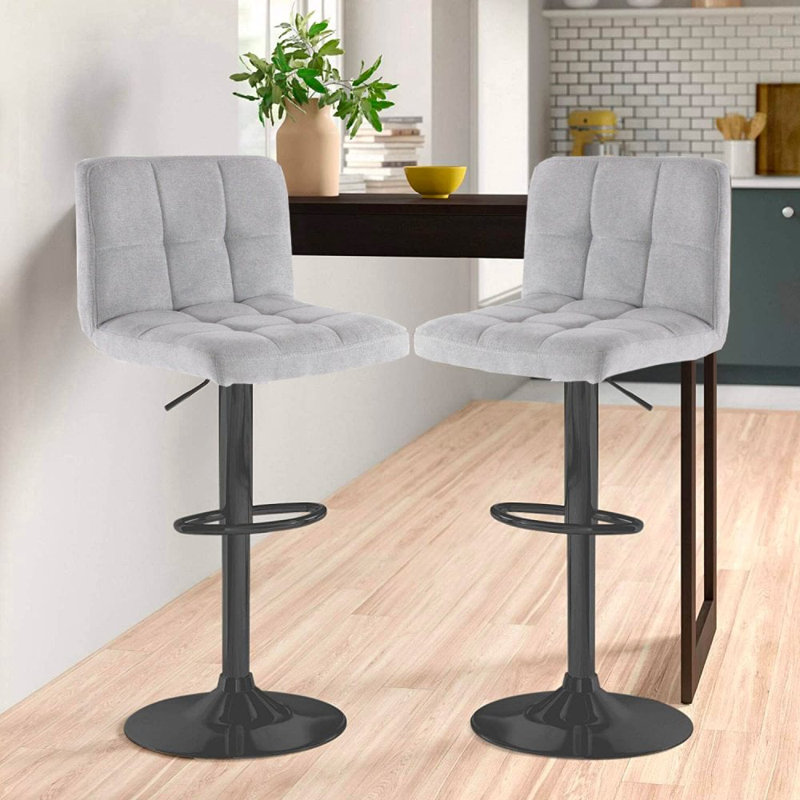 Hikmat Swivel Upholstered Adjustable Height Counter Stool with Metal Frame, Grey