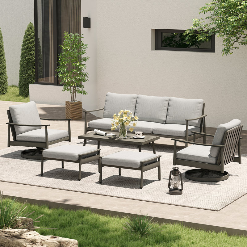 Ensemble de conversation d'extérieur pour 5 personnes avec coussins Mariène, Gris, Gris