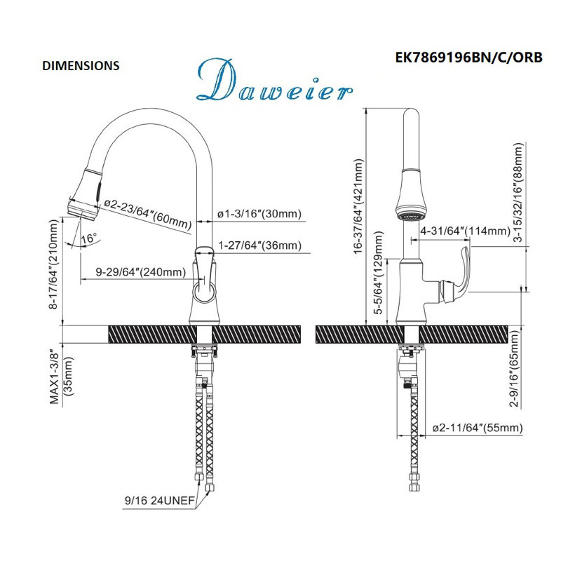 Daweier Pull Out Kitchen Faucet, Brushed Nickel