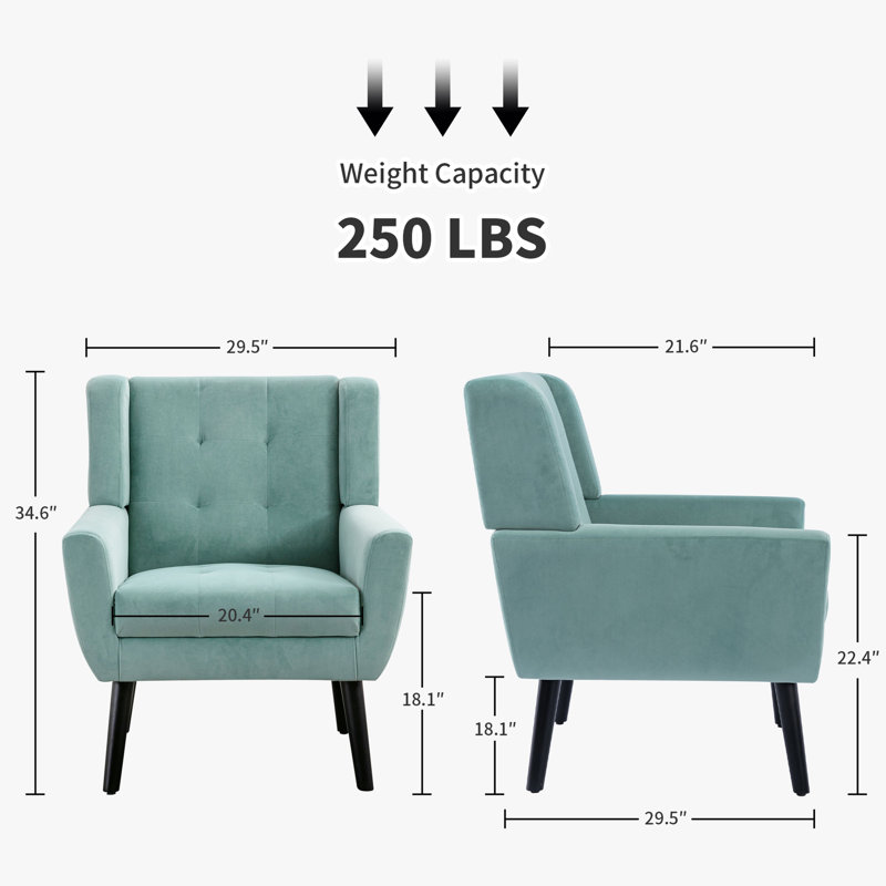 Ensemble de 2 fauteuils capitonnés rembourrés à dossier large, Velours sarcelle