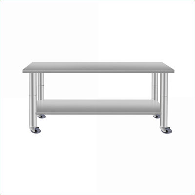 Table basse en acier inoxydable avec tablette inférieure Roulettes pour le salon, faciles à nettoyer et amp; Durable