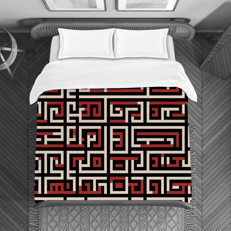 Housse de couette Mandala, Housse de couette simple, Noir / rouge