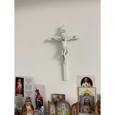 Handmade Crucifix for Wall Decor,Stone Finish 9 inches Wall Cross Sculpture,Jesus Cross,White