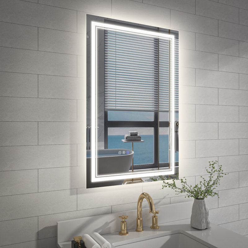 Miroir de salle de bain à DEL à intensité variable avec fonction de désembuage, 36 po x 24 po, Rectangle