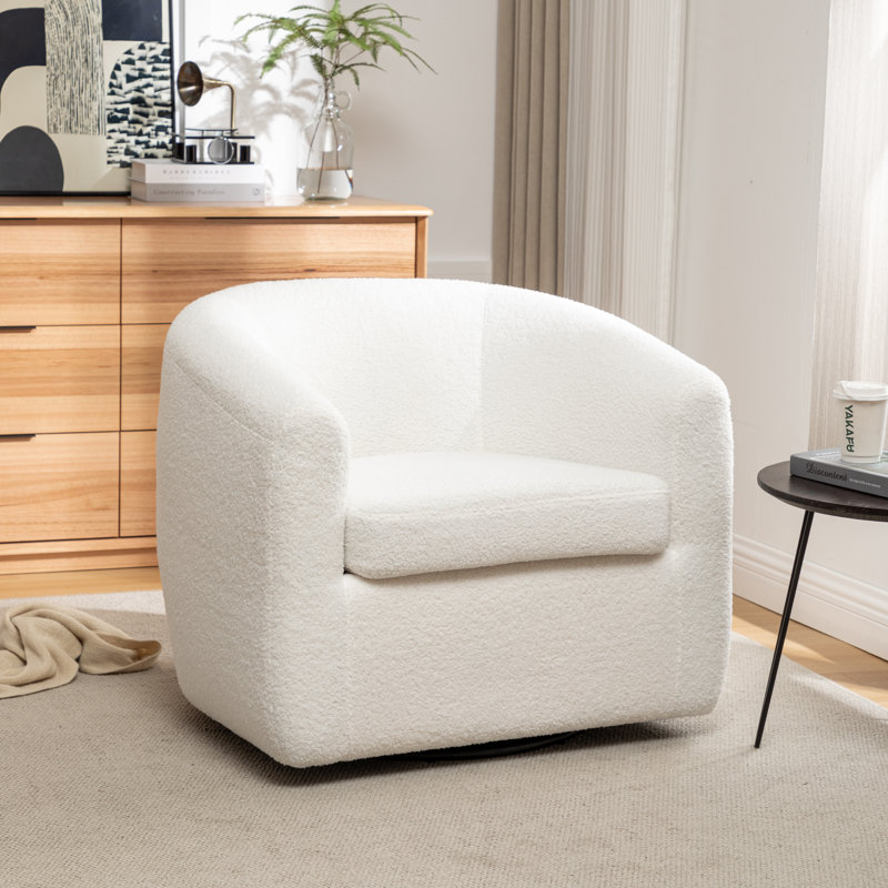 Fauteuil demi-tonneau pivotant de 33,5 po Odey, Ourson blanc