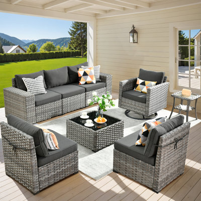 6-Person All-Weather Wicker Outdoor Sectional With Cushions,Swivel Rocker