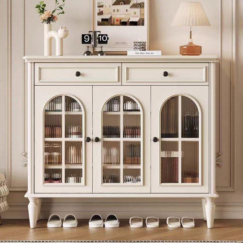 Armoire de rangement à chaussures en verre de style crème