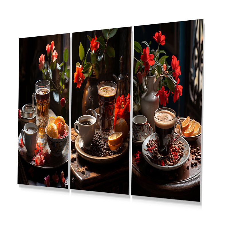 Aroma Cuban Coffee Harmony - ensemble d'art mural en métal café et thé, H 32 po x l 48 po
