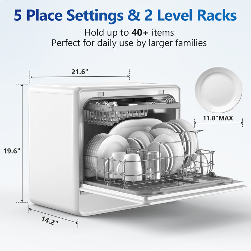  21.6" Portable Countertop Dishwasher With 5-liter Water Tank