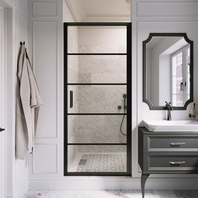  Axio Horizon 29,25 - Porte de douche pivotante encadrée 30 po x 72 po avec cadre en verre trempé transparent