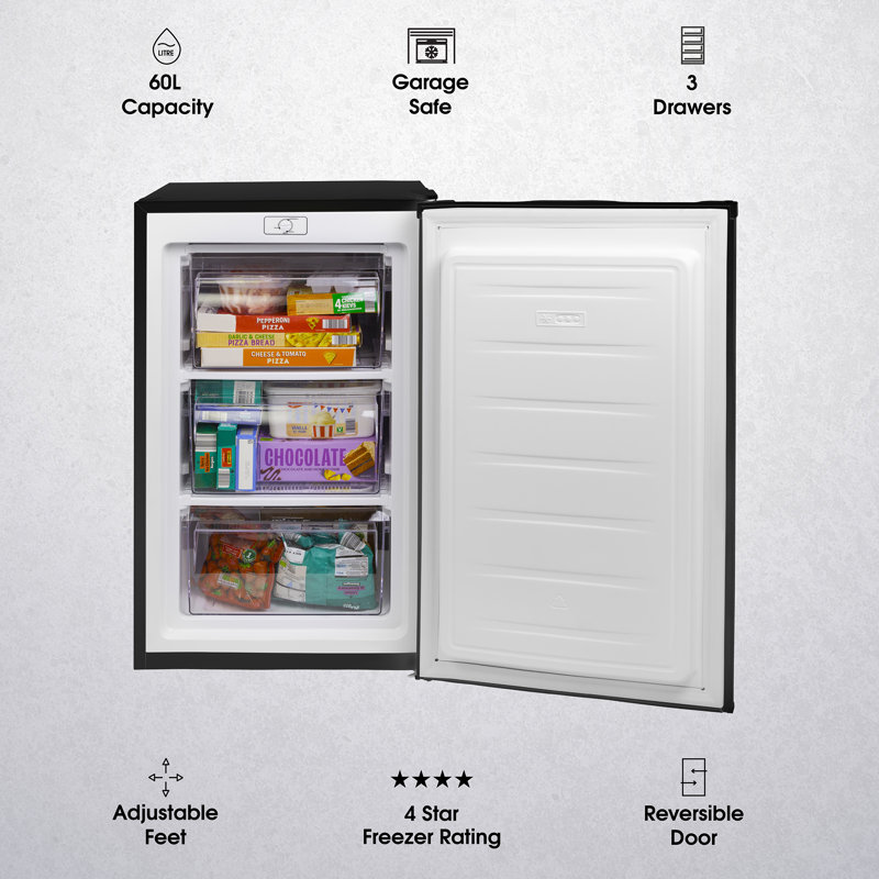 60m³ Garage Ready Undercounter Freezer Drawers with Adjustable Temperature Controls, Black