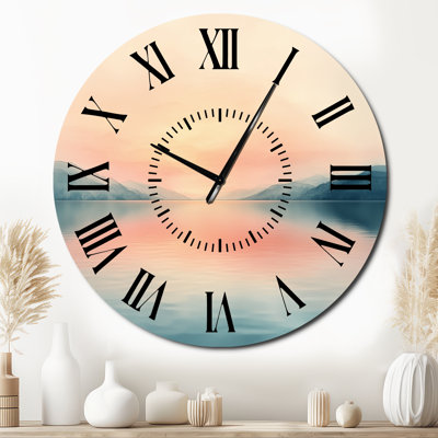 Blush Sunset Lake - Rustic Silent Round Metal Wall Clock