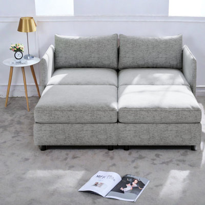Space-saving Modern Sofas, Grey Chenille Compact Sofa With Storage For Living Room