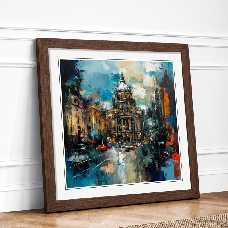 City Of Belfast Abstract Expressionism - Single Picture Frame Print on Wood, Walnut