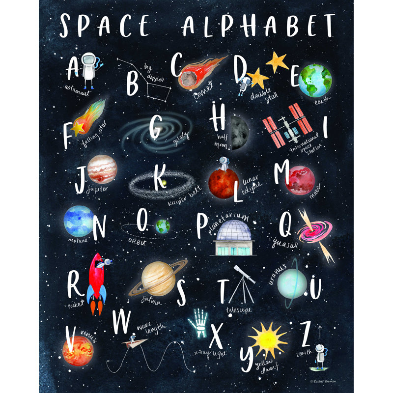 Space Alphabet - impression sur toile tendue, H 16 po x l 12 po