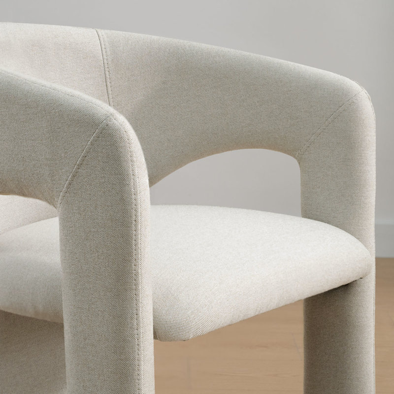 Chaises de salle à manger rembourrées modernes en lin résistant à l'eau avec dossier ouvert incurvé, Beige