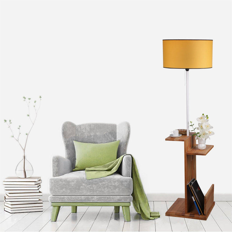 Alisa 170 H cm Tray Table Floor Lamp, Mustard, Brown/White