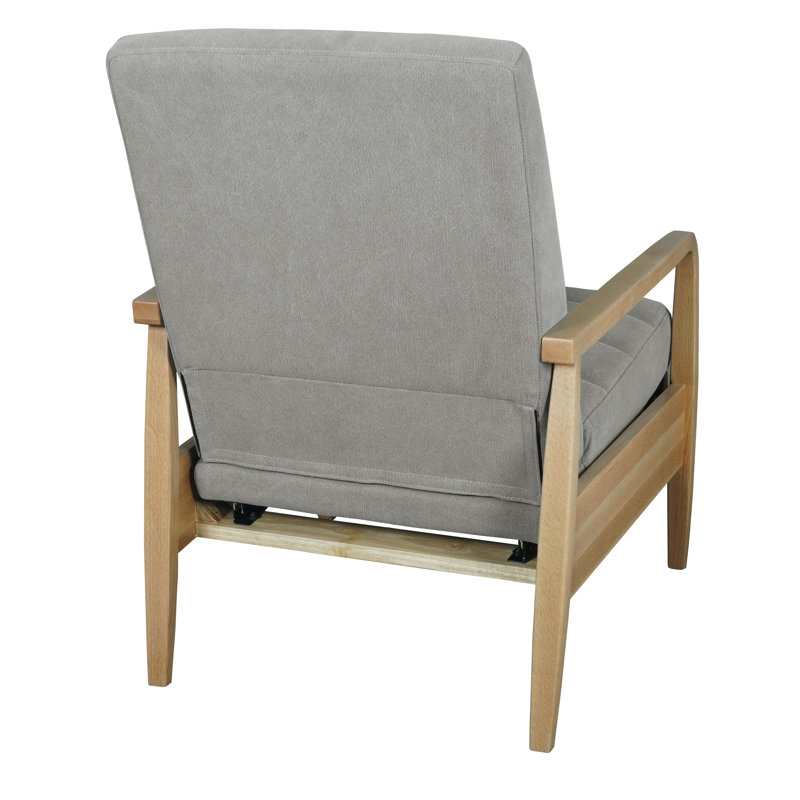 Modern Push-back Recliner Chair, Solid Wood, Upholstered Armchair, Gray