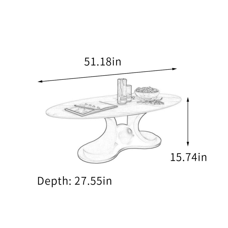 Table basse ovale Modern Fashion Home, 15,74 po H x 51,18 po L x 27,55 po l, Blanc, Doré