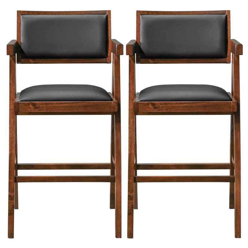 Tabouret de comptoir en cuir noir avec accoudoirs Mamoru