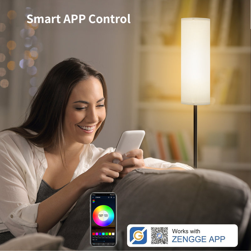 67" Smart Tranditional Floor Lamp Color Changeing With Fabric Shade 2.4Ghz Wi-Fi Connected For Living Room Bedroom, White
