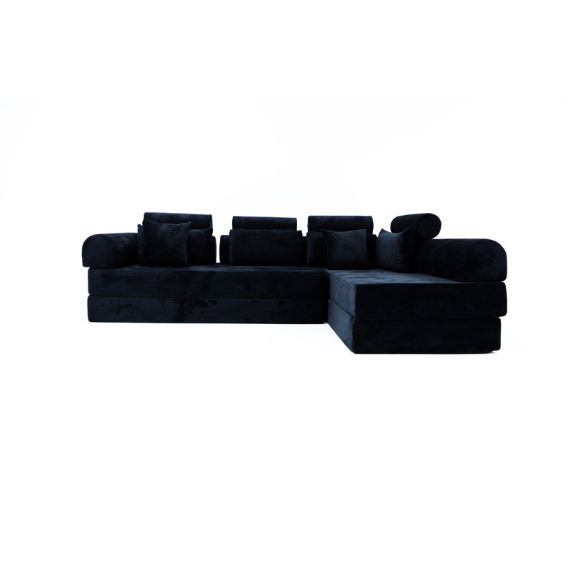 Canapé modulaire en forme de L, canapé modulaire compressé en velours côtelé de style minimaliste moderne, se déplie en un lit, une chambre à coucher, un canapé compressé confortable, une conception compacte, un canapé-lit multifonctionnel pour le salon