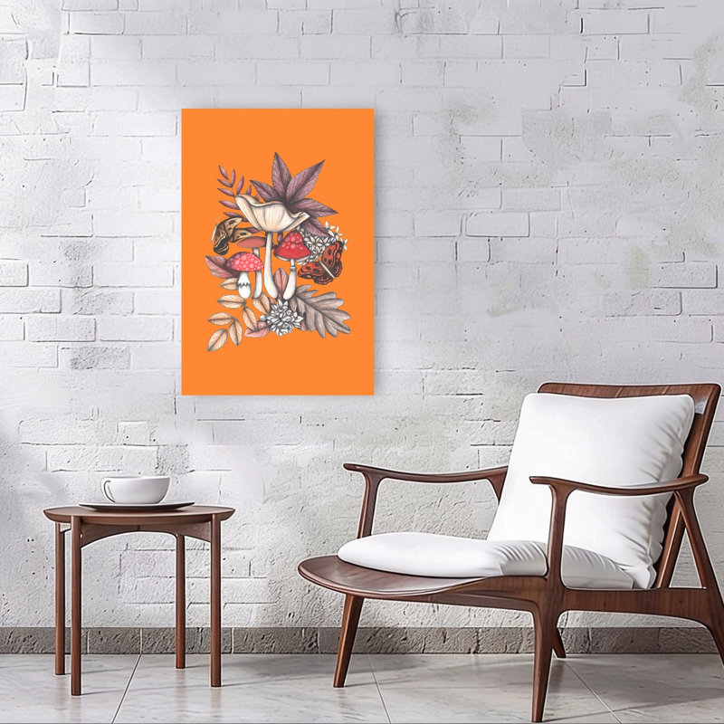 Autumn Mushroom Butterflies Vibrant Abstract Contemporary Butterfly Fly Autumn Forest Wall Art Print 1 Piece Wrapped Canvas Wall Art
