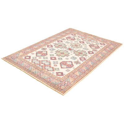 Tapis unique en laine noué à la main Gazni rouge et beige de 6 pi 7 po x 9 pi 3 po 2019a Qaiden