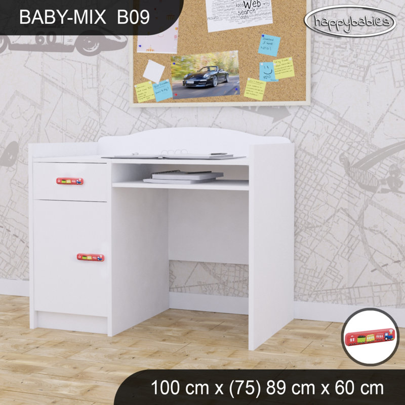 100cm Computer Desk, White/Red