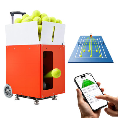 Machine à balles de tennis, lanceur automatique de balles Runtimeand110 d'une capacité de 4 balles, pour l'entraînement des débutants et des professionnels, avec télécommande, contrôle de rotation, 20 modes d'entraînement et vitesses jusqu'à 75MPH