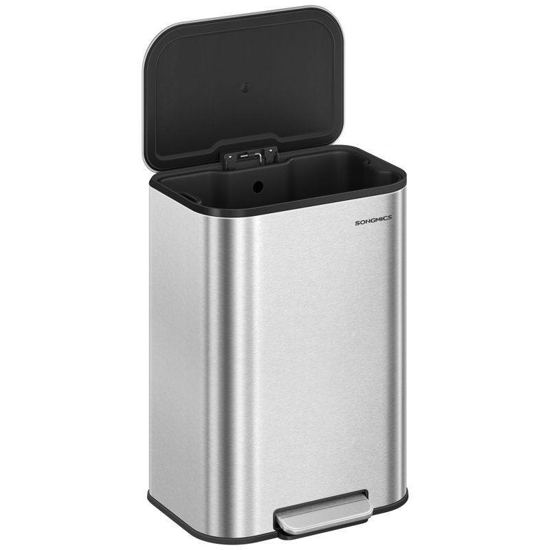 Step On Kitchen Trash Can, Metallic Silver, 50 L, 61cm H x 35cm W x 45cm D