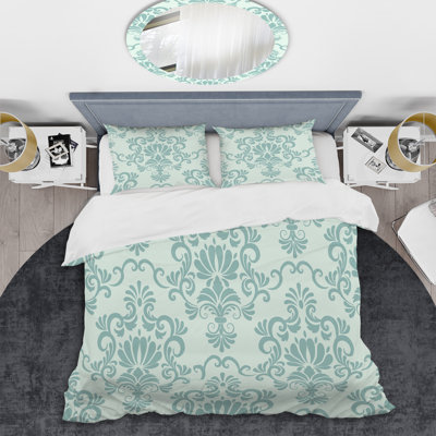 Turquoise Damask Polyester Damask Duvet Cover