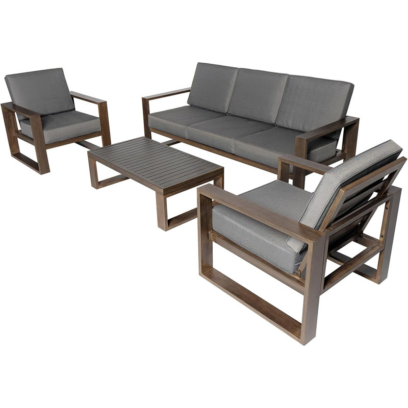 Ensemble de meubles de patio en aluminium 4 pièces avec 2 fauteuils + 3 sièges