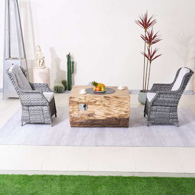 Ensemble de conversation d'extérieur 2 personnes avec foyer, Gris blanc, Gris