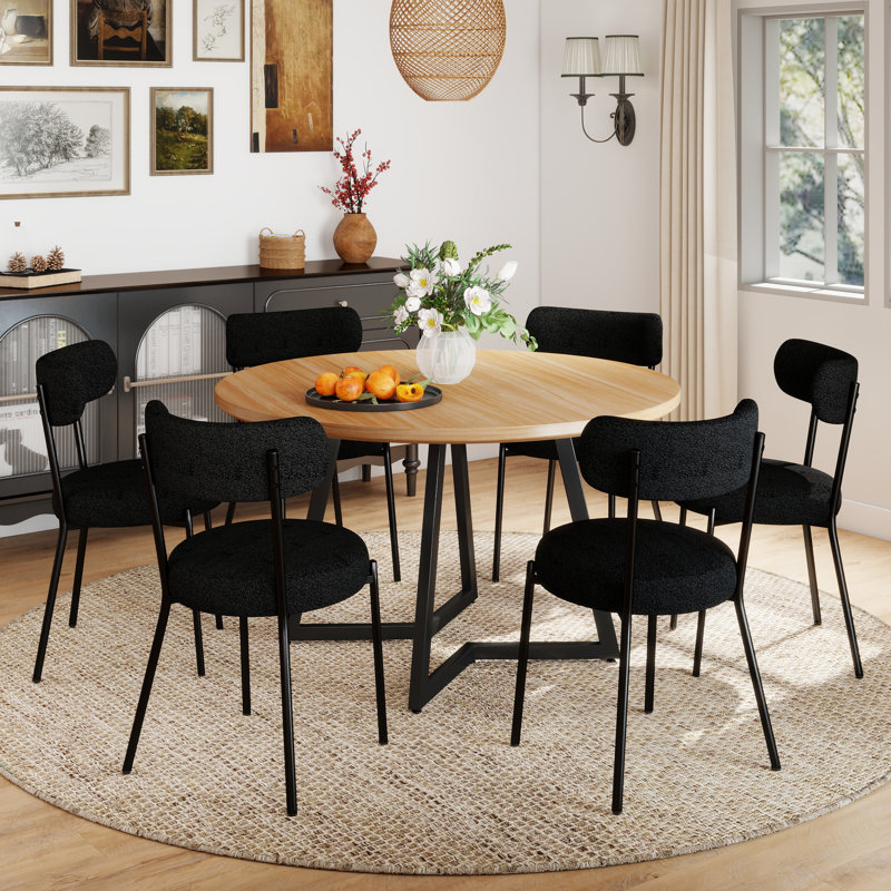 Ensemble de table de salle à manger Modern Farmhouse, Noir, 7, Brun