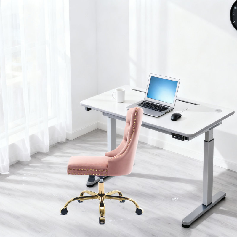 Office Chair,Modern Velvet Upholstered Tufted Button Home Office Chair with Golden Metal Base,Adjustable Desk Chair Swivel Office Chair