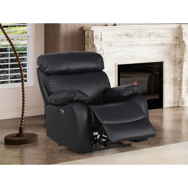 Avrielle Faux Leather Power Recliner, Black Faux Leather